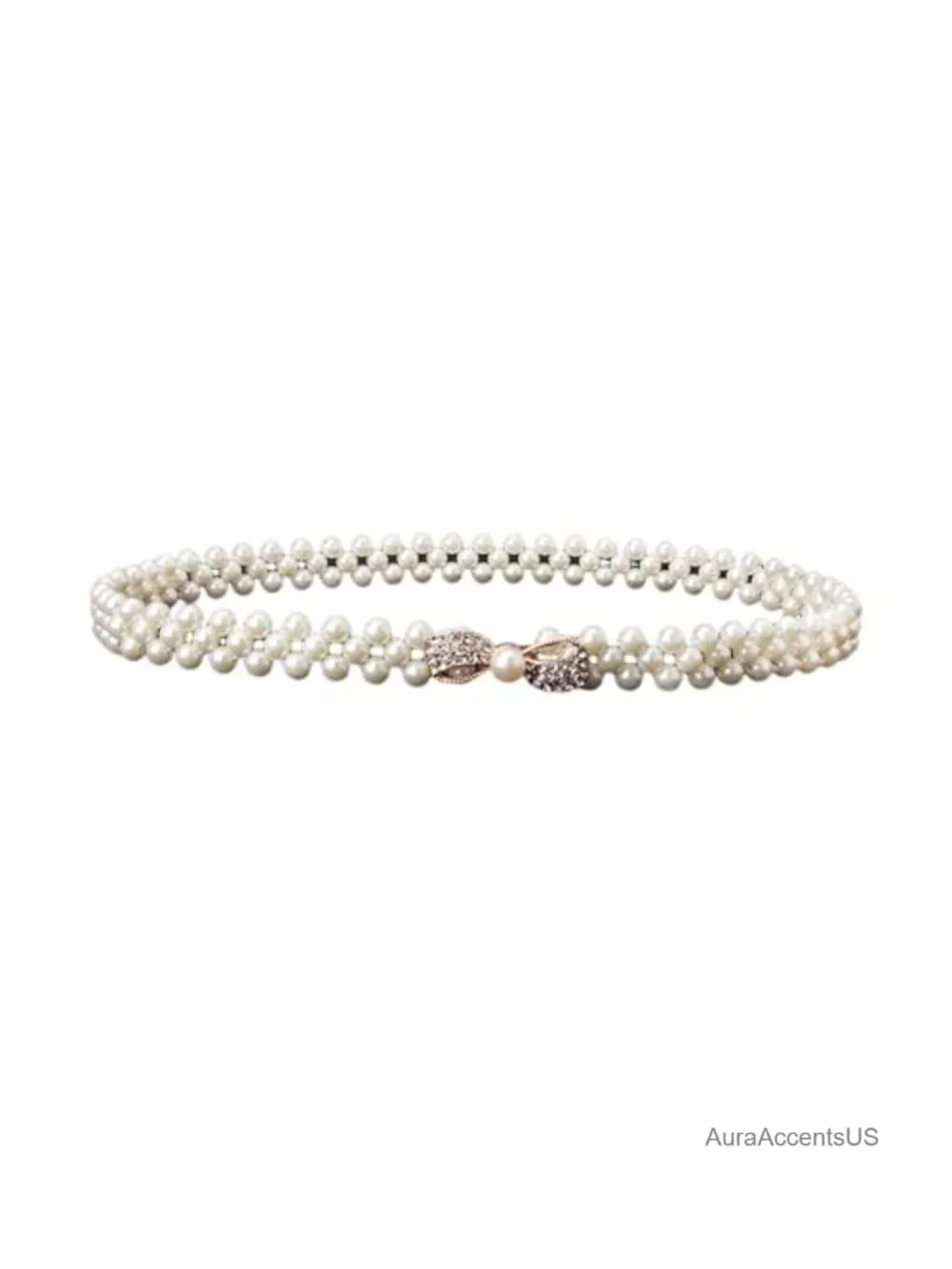 Pearl Elastic Chain Belt Adjustable Stretchy Metal Crystal Flower Buckle Waist